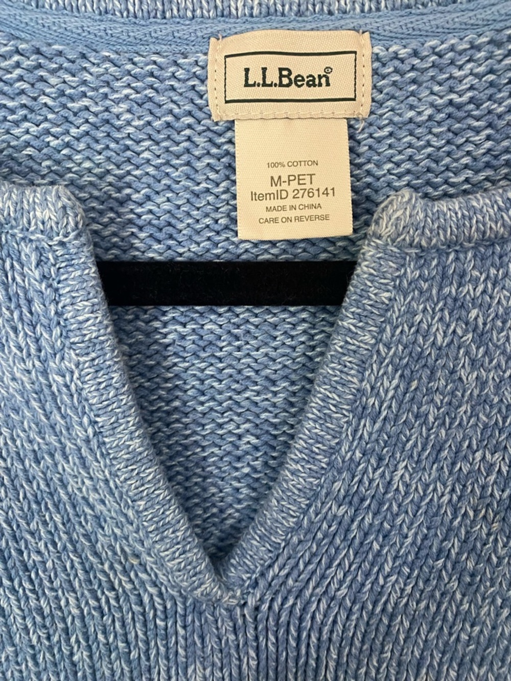 Vintage 1990’s 100% Cotton L.L.Bean Light Blue Marled V-Neck Cotton Sweater
